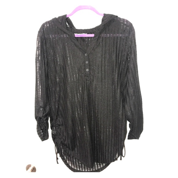 Billabong Ribbed See-Through Hooded 3/4 Sleeve Top - Picture 1 of 7